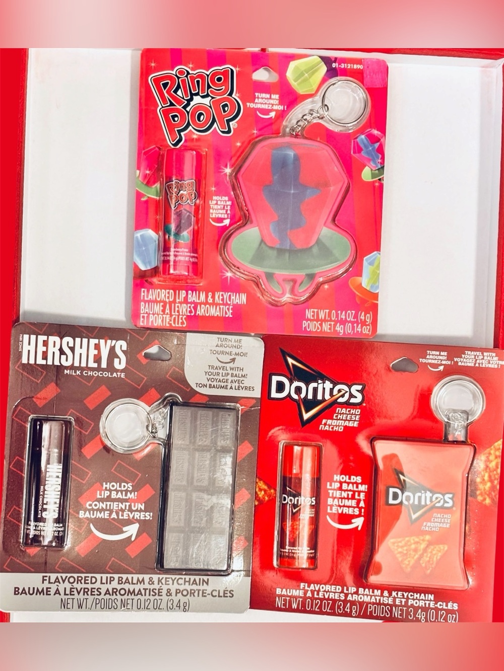 Ring Pop, Hershey’s Chocolate & Doritos Flavoured Lip Balm w Keychains Holders